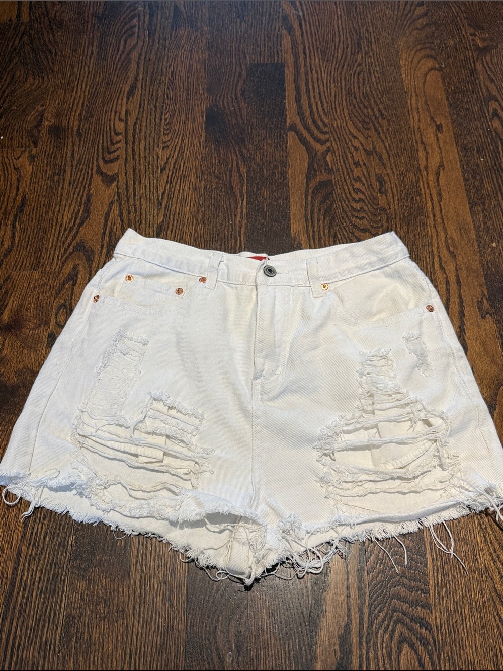Signature White Distressed Jean Shorts
